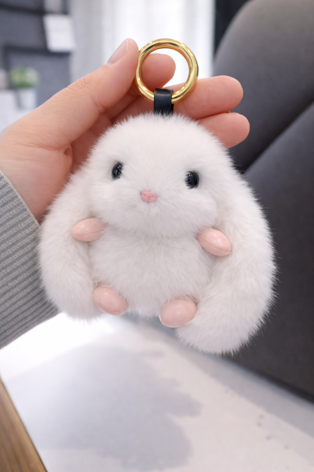 Plush Bunny Charm Bag or Keychain - White Color