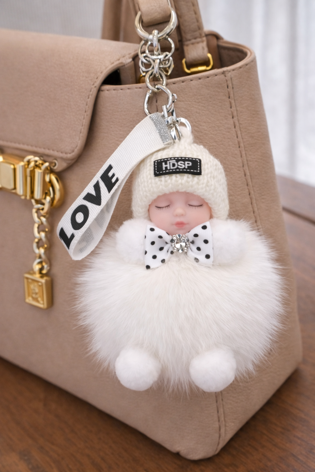 Cute Plush Doll Bag Charm or Keychain - White Color