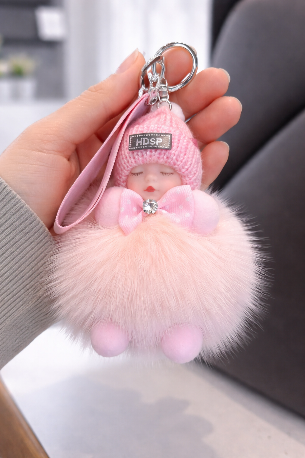 Cute Plush Doll Bag Charm or Keychain - Pink Color