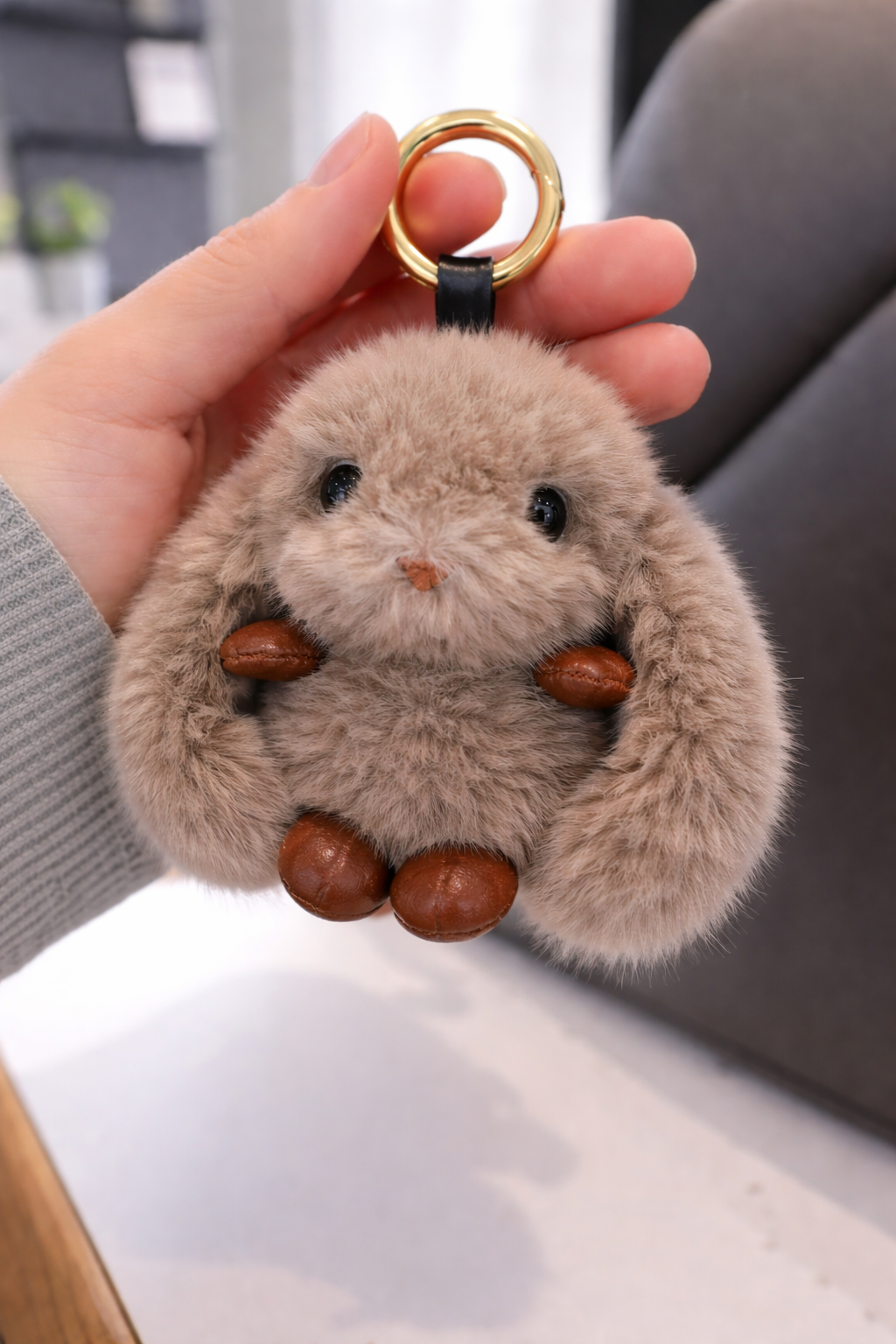 Plush Bunny Charm Bag or Keychain - Brown Color