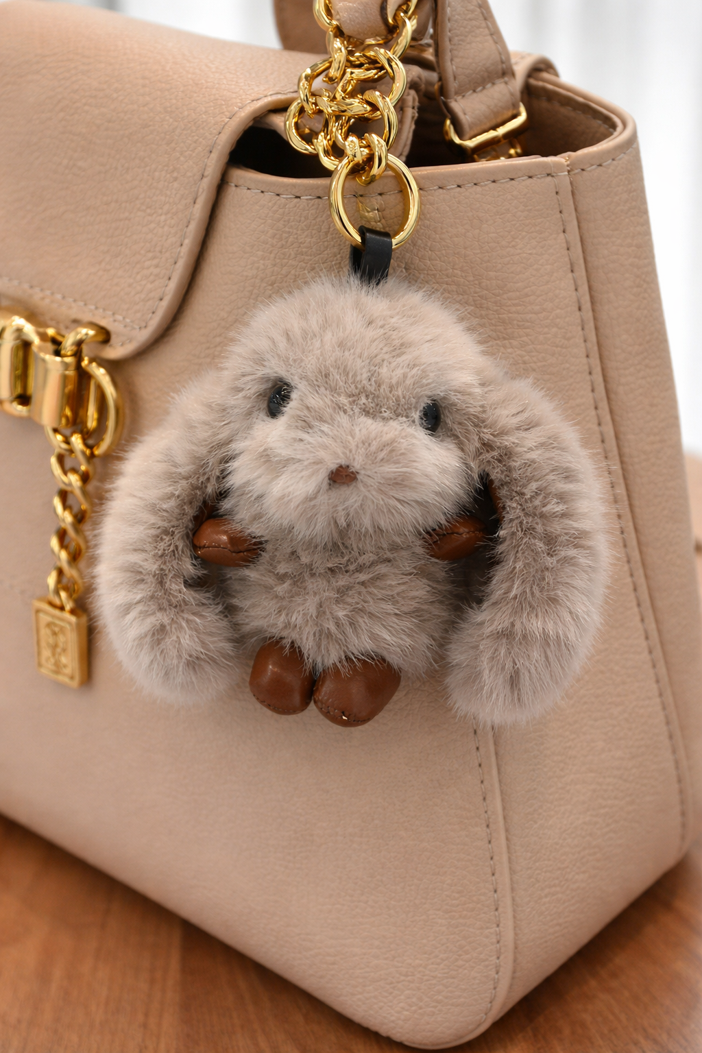 Plush Bunny Charm Bag or Keychain - Brown Color