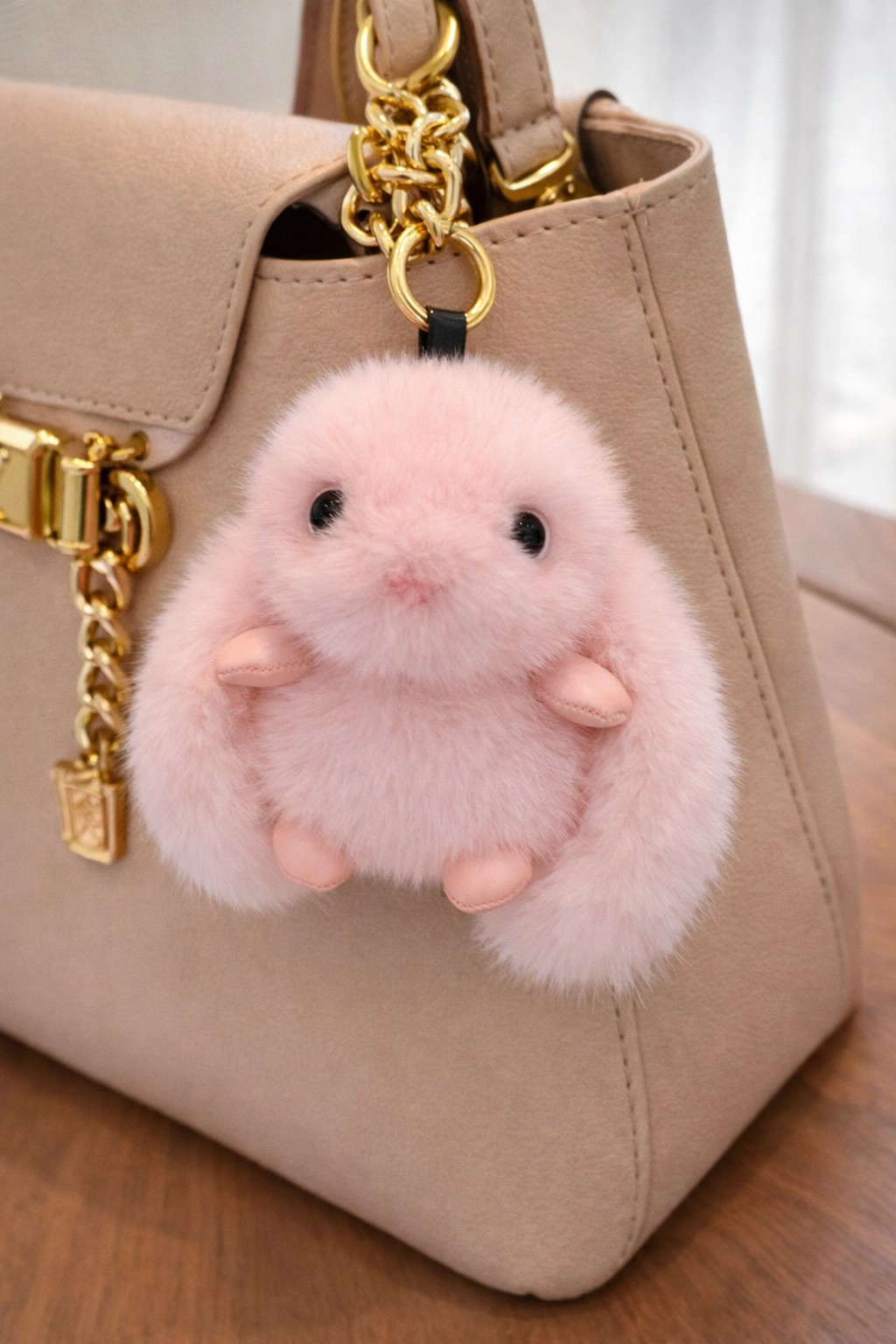 Plush Bunny Charm Bag or Keychain - Pink Color