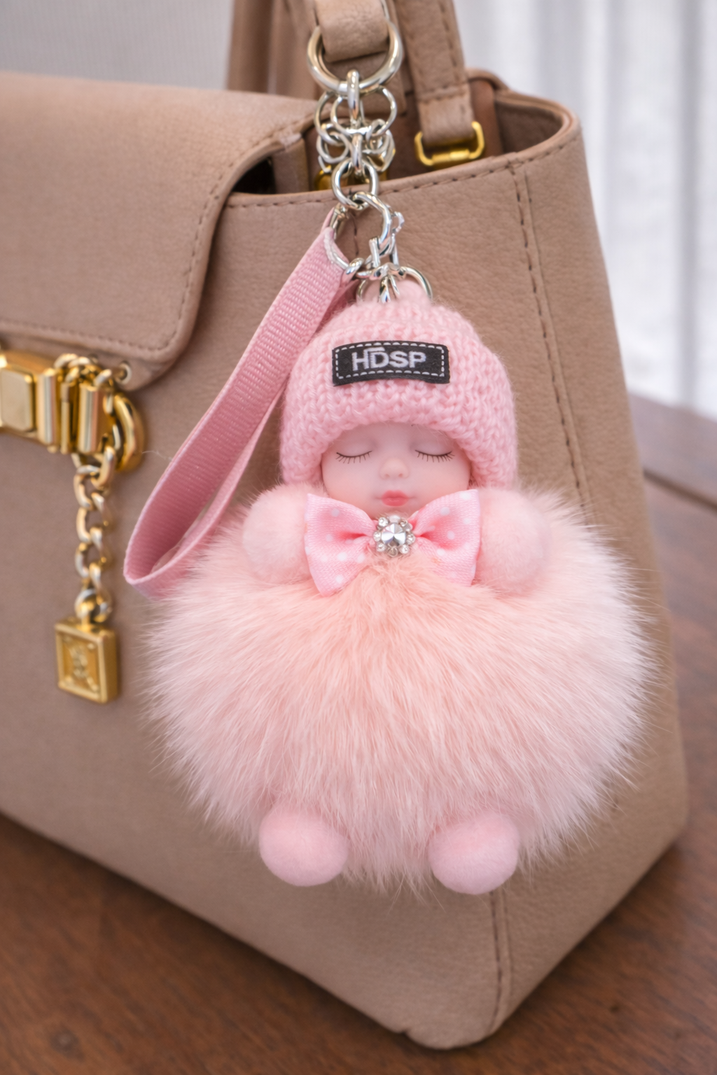 Cute Plush Doll Bag Charm or Keychain - Pink Color