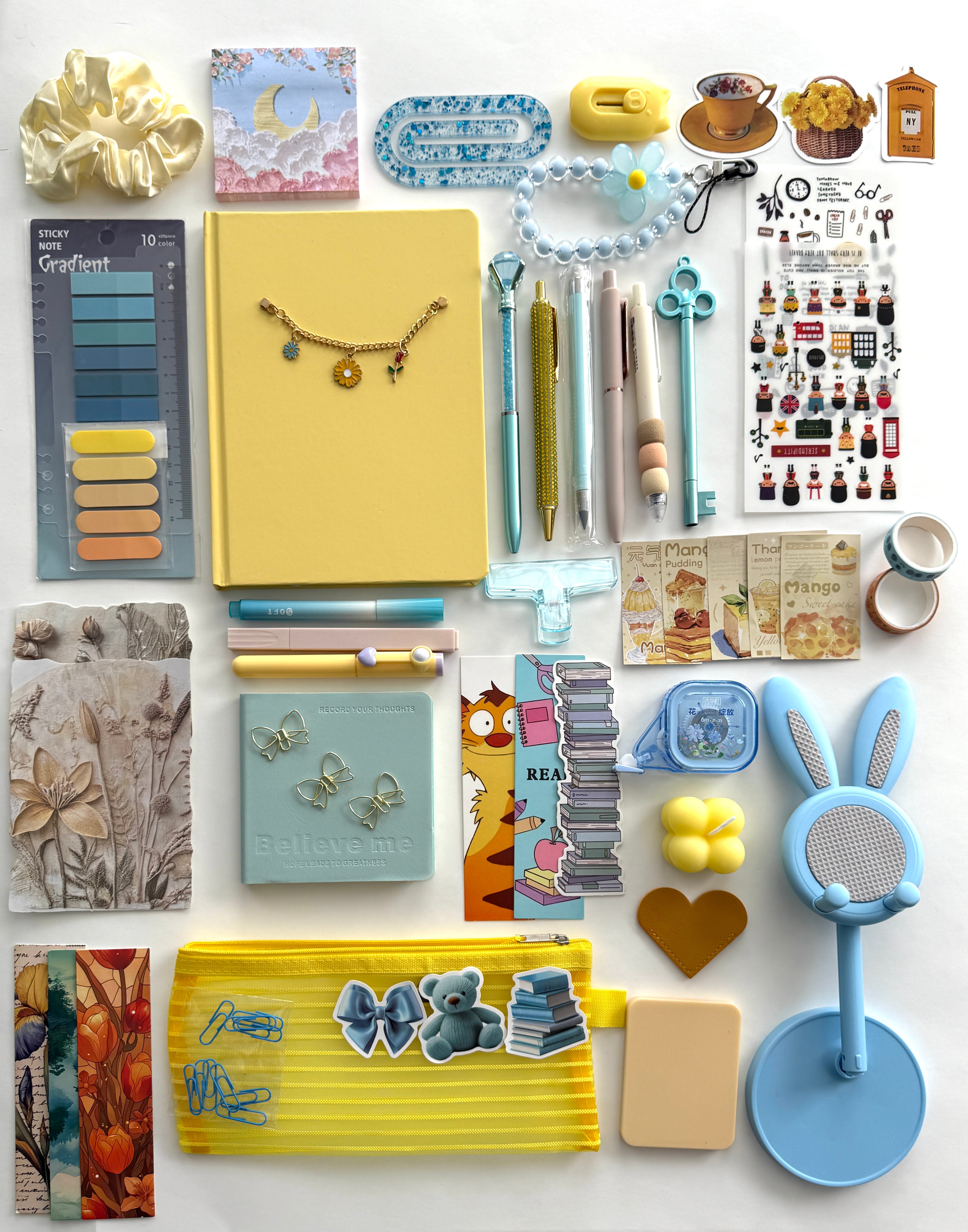 Golden Sky Bookish Bundle.🩵Sunshine Bookish Bundle ☀️ Yellow & Blue Aesthetic Gift Box, Stationery Set, Cute Journaling Kit, 50+ Items, Cozy Gift for Her, Mystery Box
